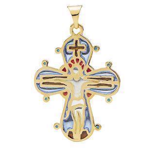 Dagmar Cross pendant from Lund Copenhagen in polished silver plated with enamel, -24 x 20 mm